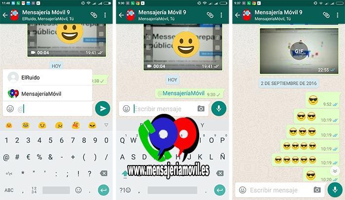 menciones a usuarios en los grupos de WhatsApp