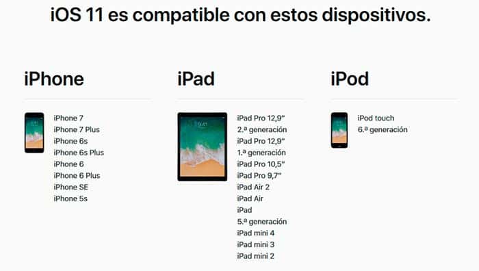 Dispositivos móviles Apple compatibles con iOS 11