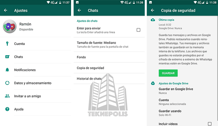copias de seguridad en WhatsApp para Android