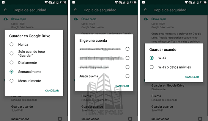 imagen como hacer copias de seguridad en WhatsApp para Android