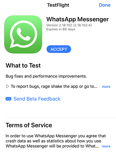 Beta Tester en WhatsApp para iPhone